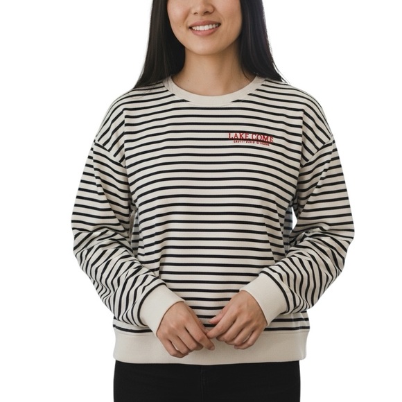 H&M Women’s Navy and White Striped Crewneck Sweatahirt Size Large - Picture 1 of 6